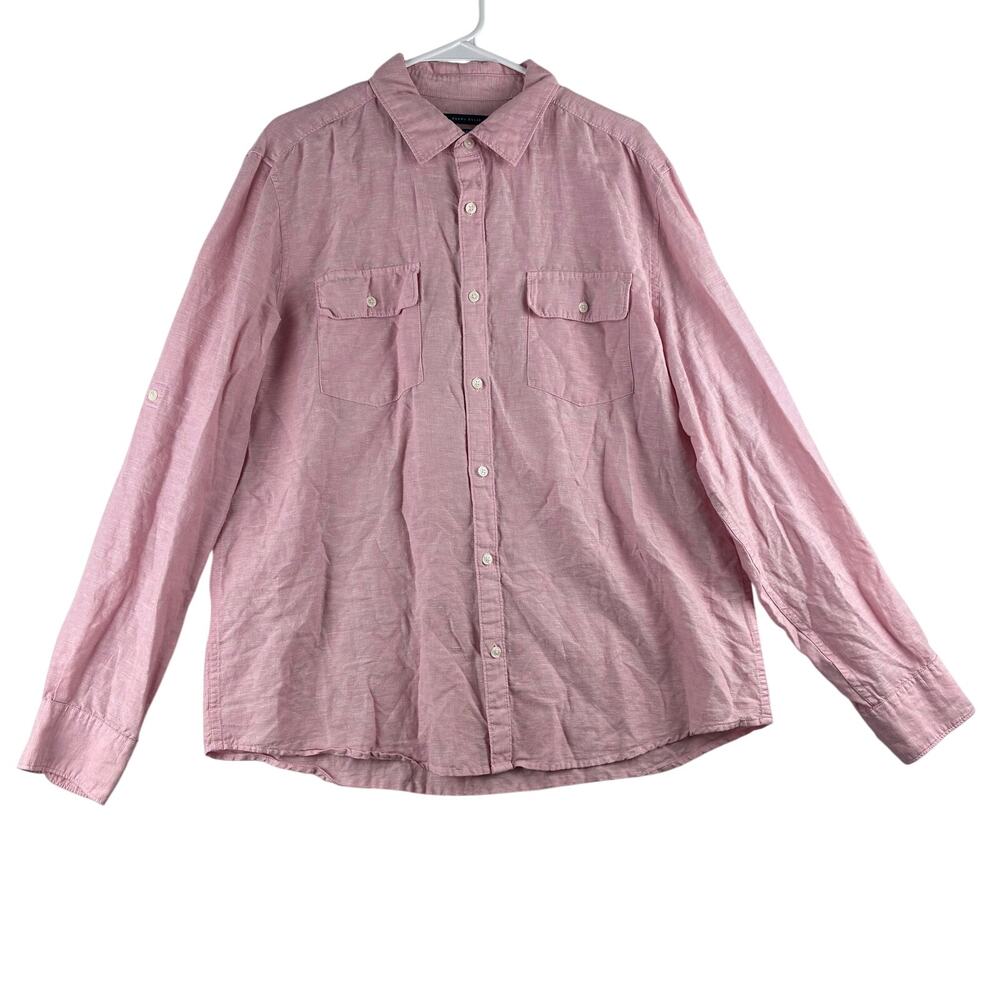 Perry Ellis Linen Blend Machine Washable Long Sleeve Button Up Shirt Men's XL